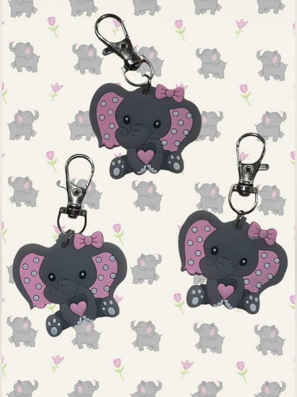 Cute Grey & Pink Elephant Keychain